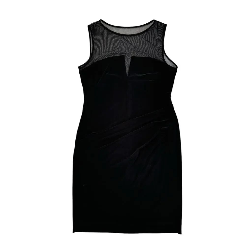 RALPH LAUREN LRL Mesh V-neck Black Jersey Knit Dress Sz 14 LBD Date Event Formal - Picture 4 of 11